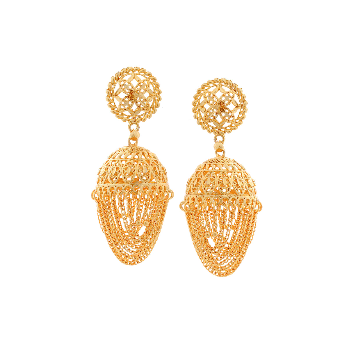 Grand Gold-Plated Contemporary Multi-Tiered Jhumka Earrings