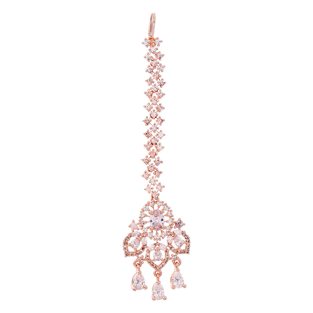 Glamorous Rose Gold-Plated American Diamond Maang Tikka