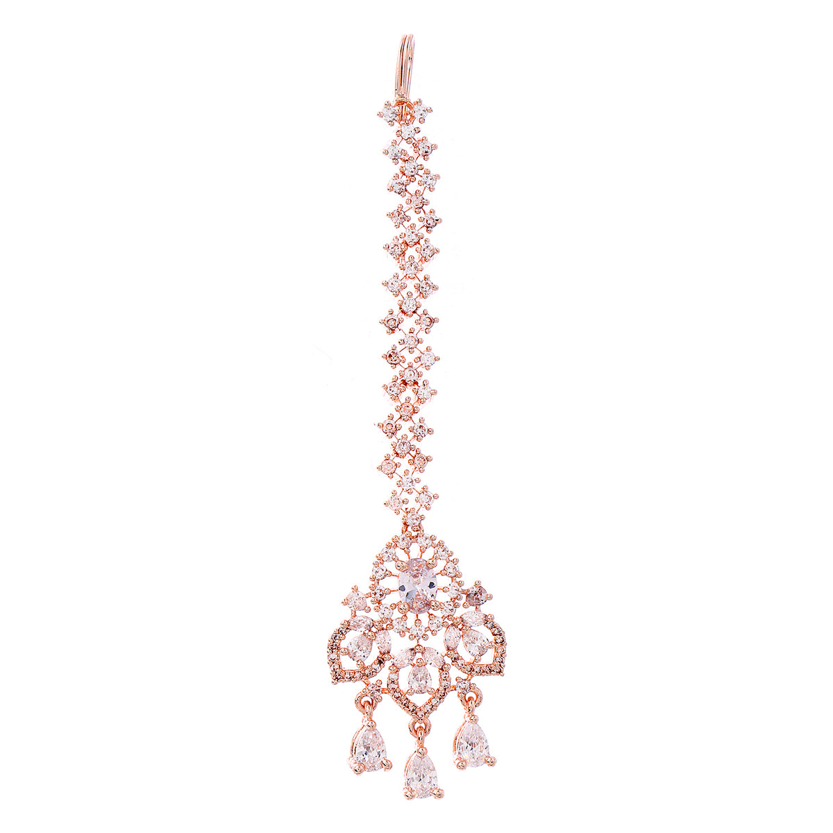 Glamorous Rose Gold-Plated American Diamond Maang Tikka