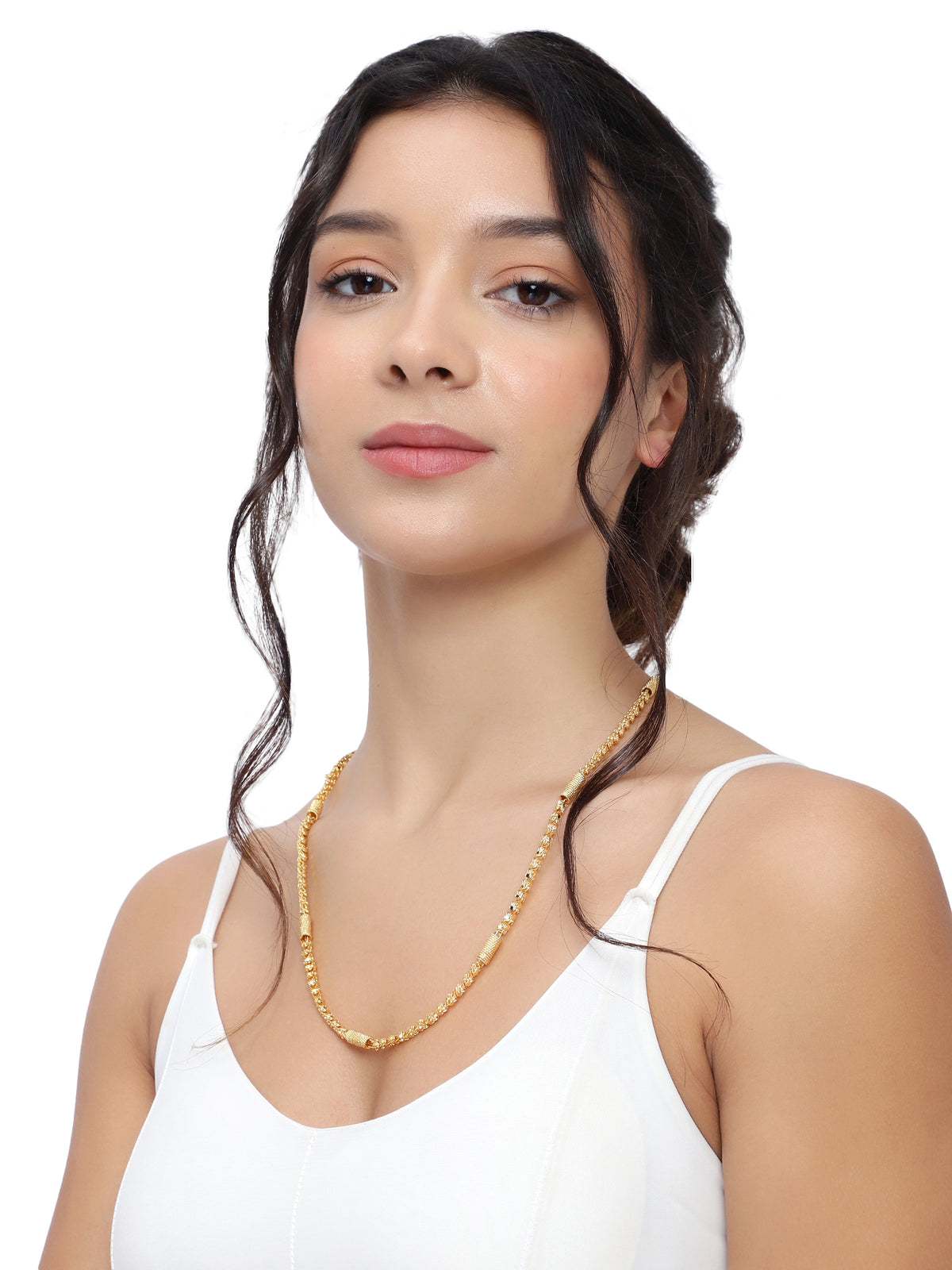 Minimalist Gold-Plated Long Barrel-Textured Link Chain