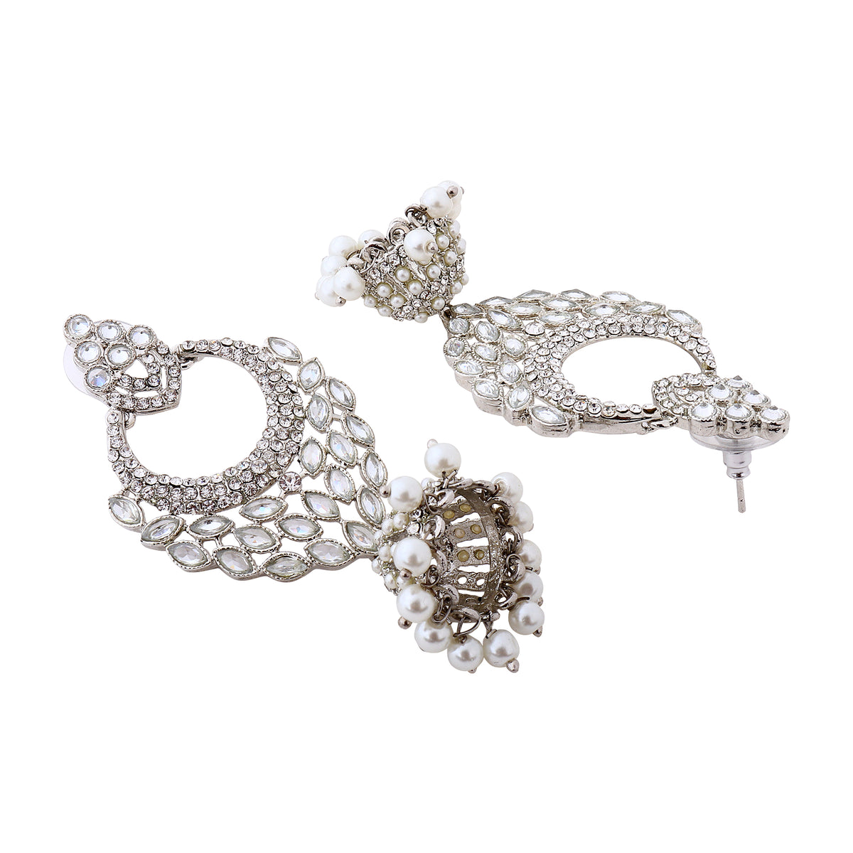 Elegant Silver-Plated Geometric American Diamond Drop Jhumkas
