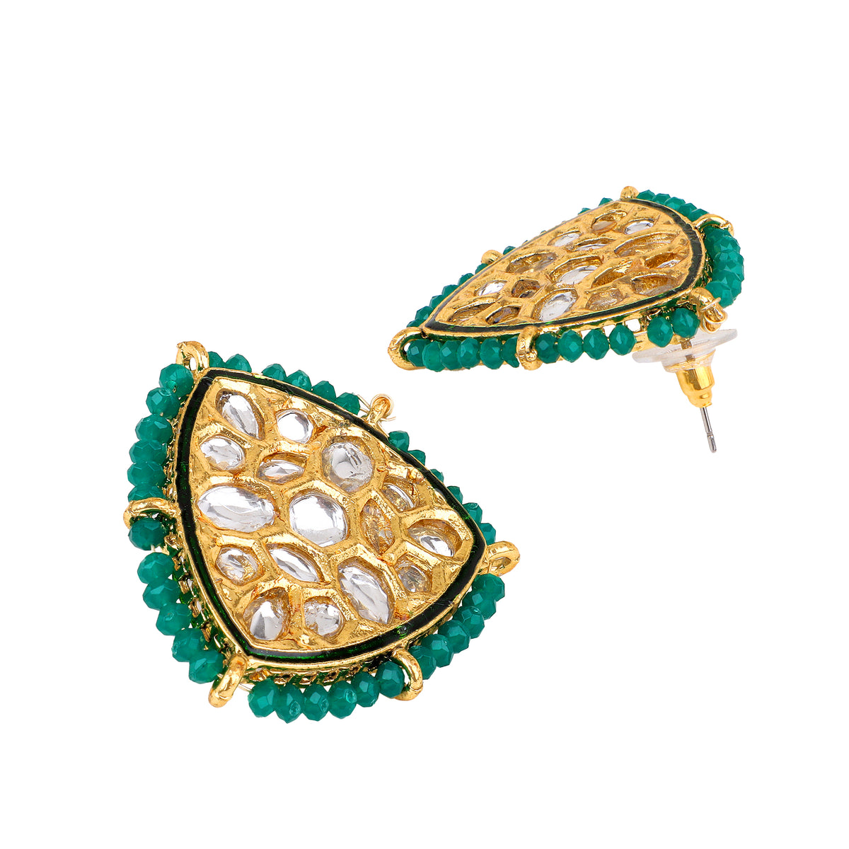 Regal Gold-Plated Kundan & Meenakari Statement Stud Earrings