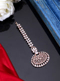 Glamorous Rose Gold-Plated American Diamond Oval Medallion Maang Tikka