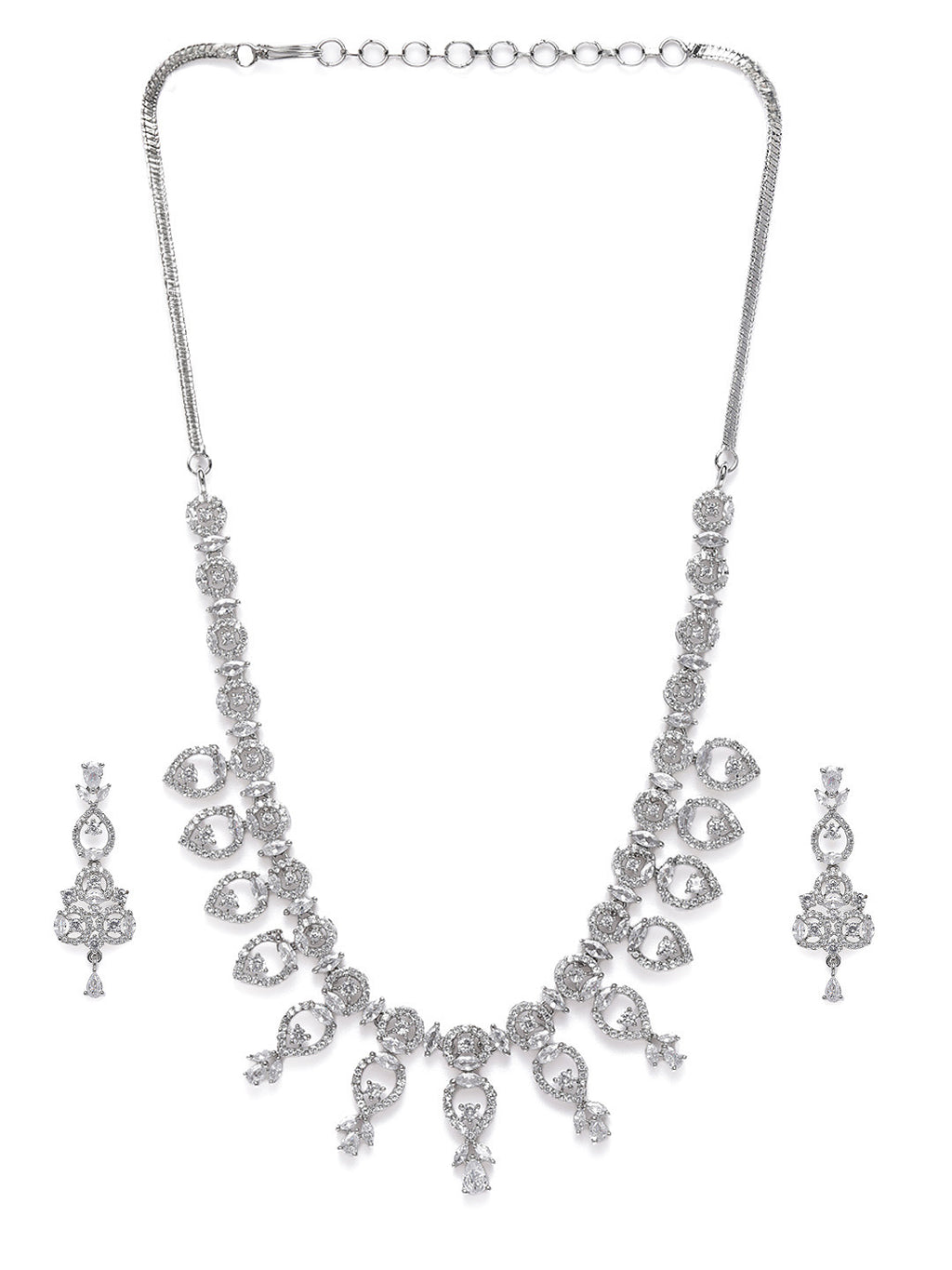 Glamorous Silver-Plated American Diamond CZ Shimmering Necklace & Earring Set