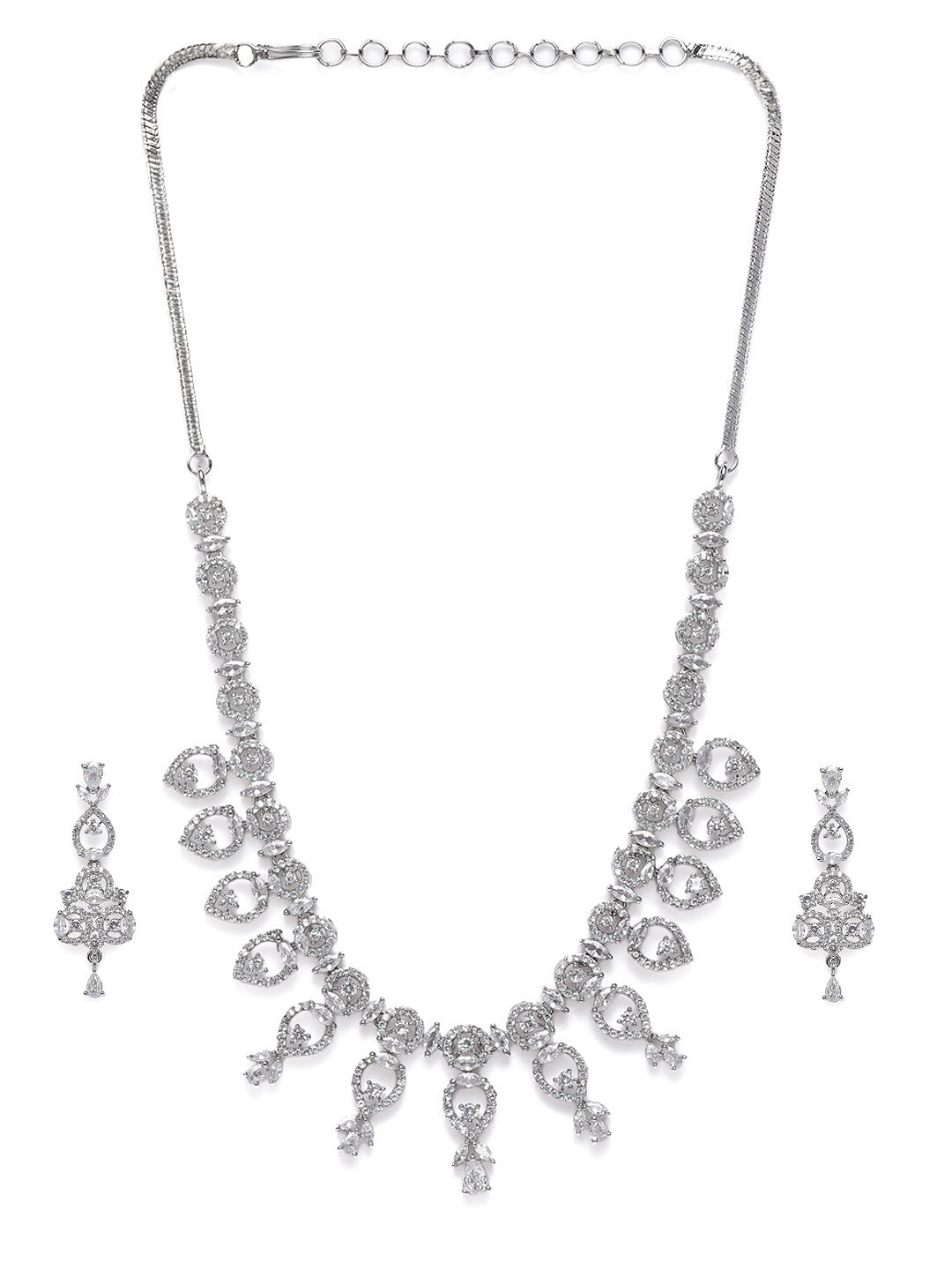 Glamorous Silver-Plated American Diamond CZ Shimmering Necklace & Earring Set