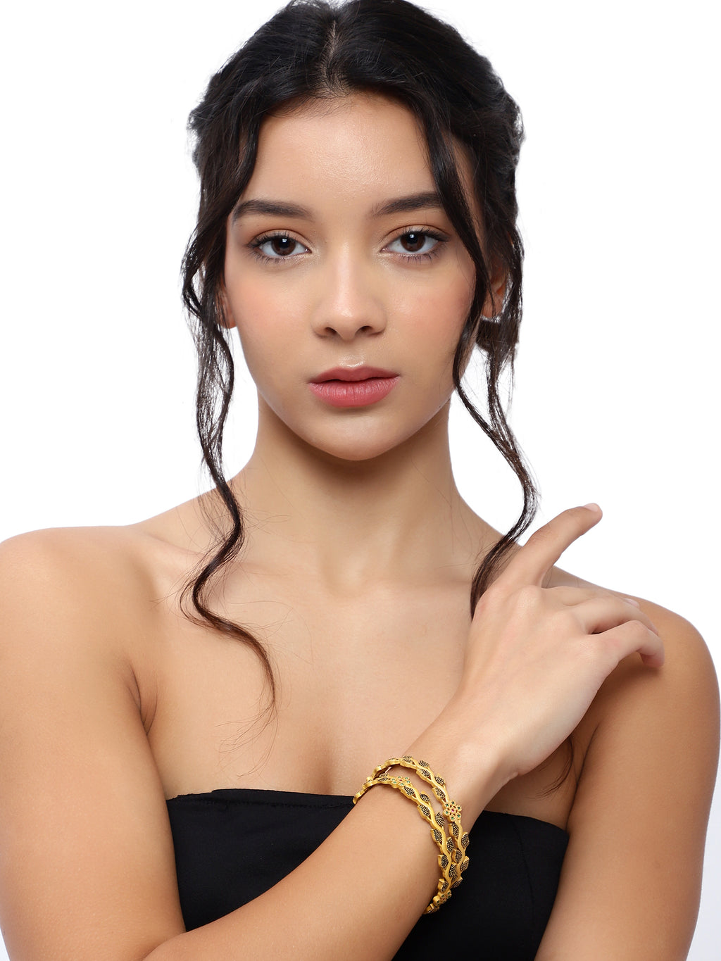 Elegant Gold-Plated Meenakari Floral Bangles (Set of 2)