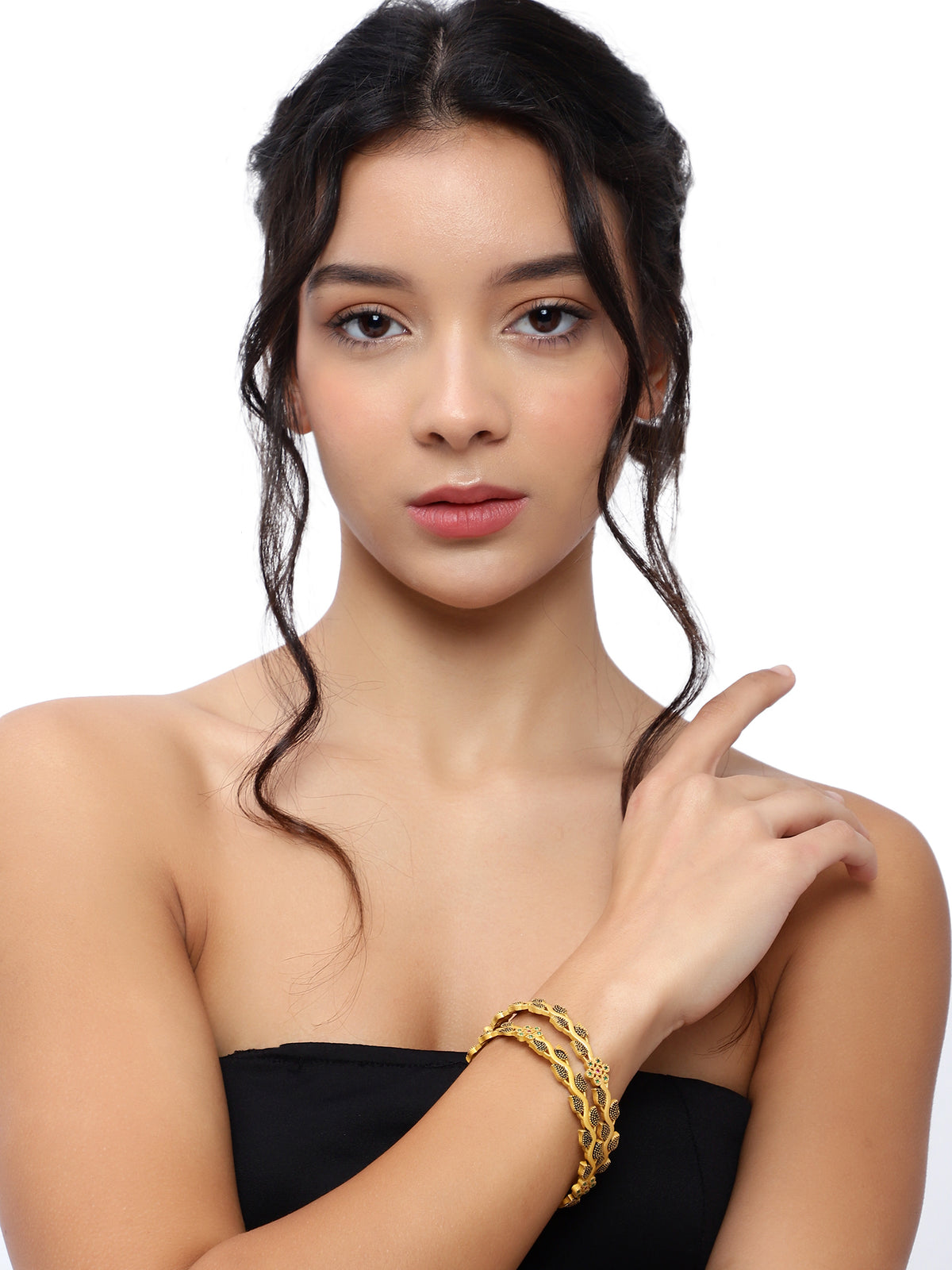 Elegant Gold-Plated Meenakari Floral Bangles (Set of 2)