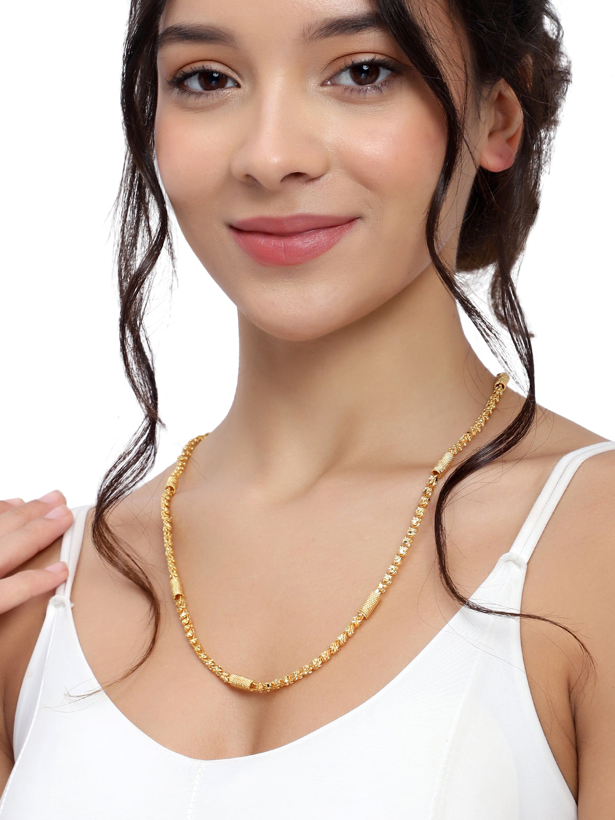 Minimalist Gold-Plated Long Barrel-Textured Link Chain