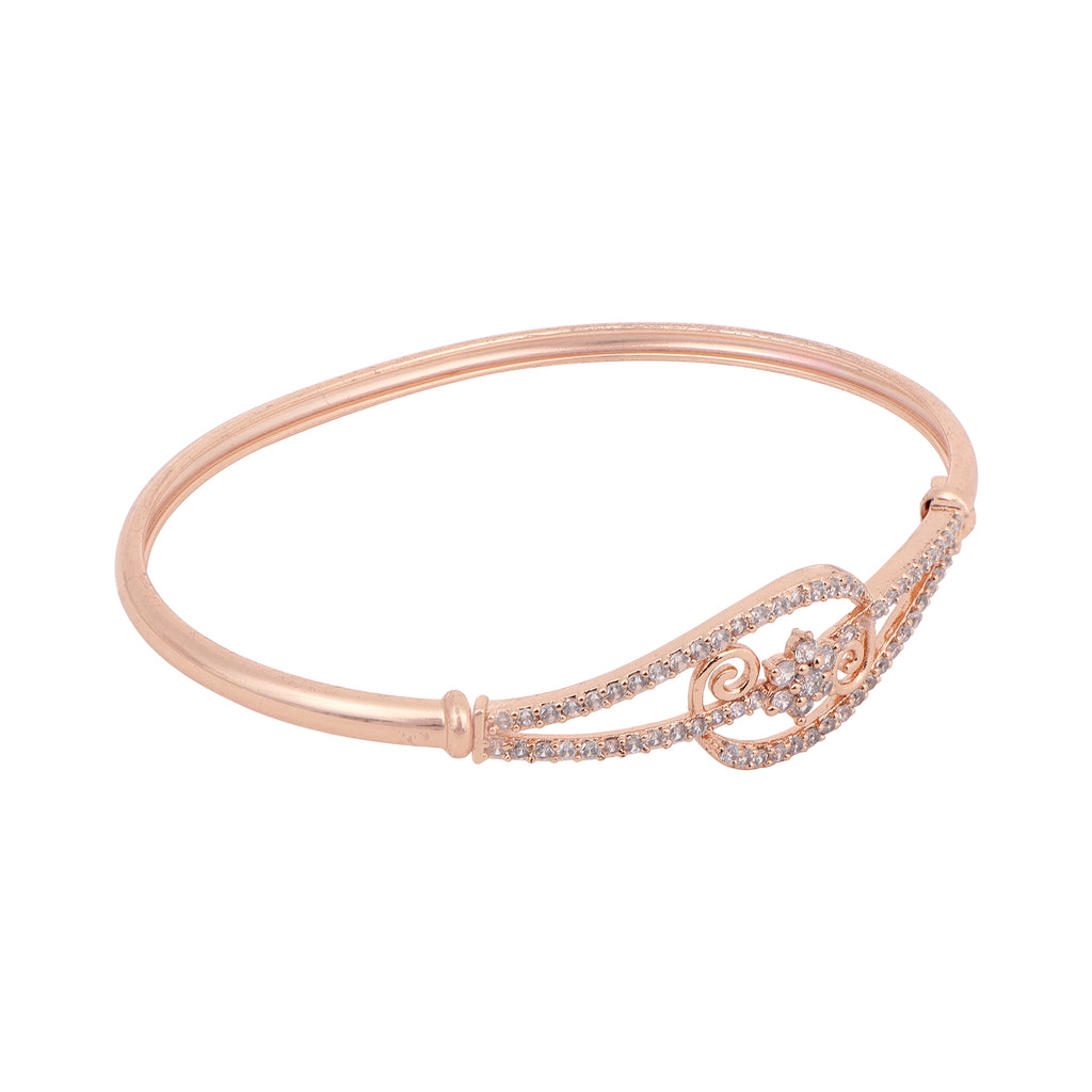 Elegant Rose Gold-Plated American Diamond & CZ Geometric Flower Bracelet