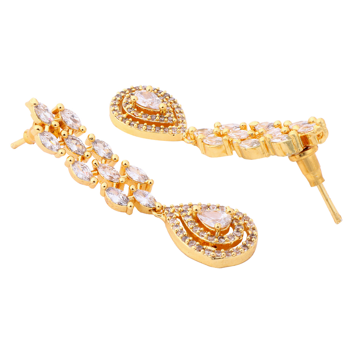 Glamorous Gold-Plated American Diamond-Studded Intricate Jewellery Set