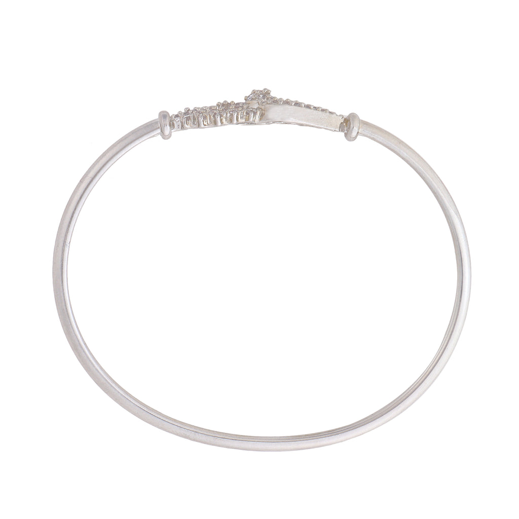 Sleek Silver-Plated American Diamond Studded Bangle-Style Bracelet