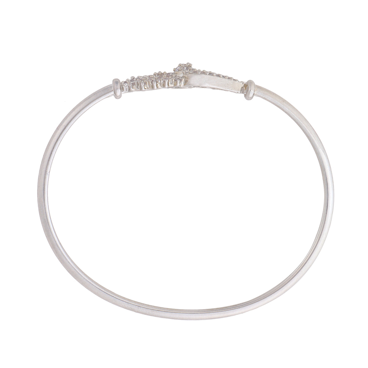 Sleek Silver-Plated American Diamond Studded Bangle-Style Bracelet