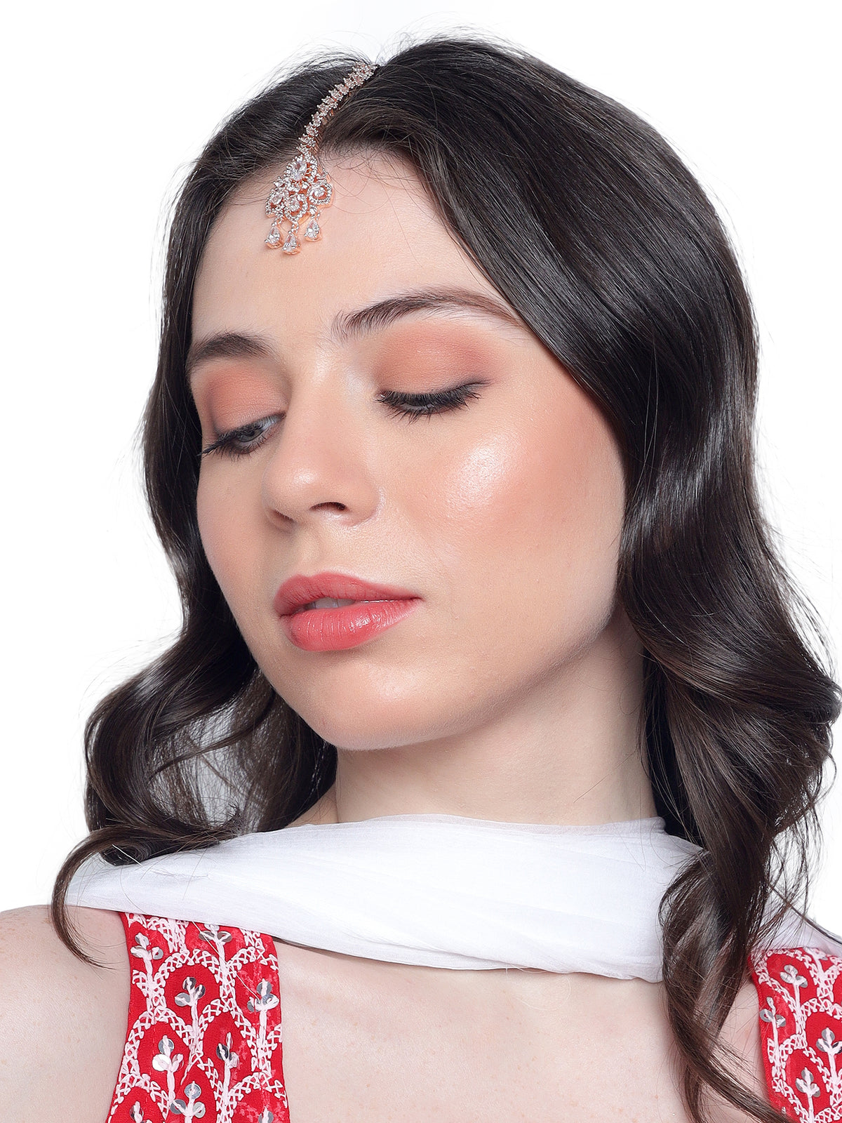 Glamorous Rose Gold-Plated American Diamond Maang Tikka