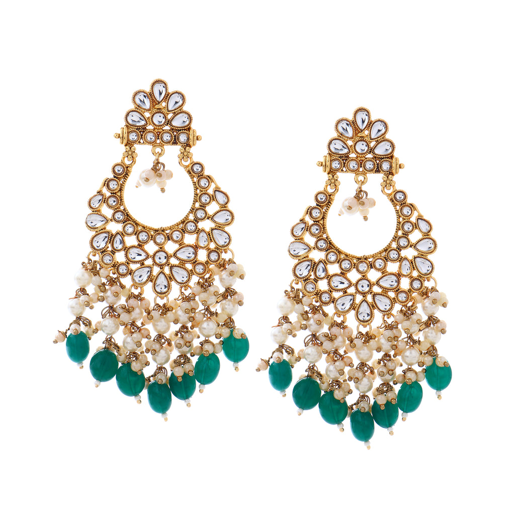 Regal Gold-Plated Kundan-Studded & Pearl Beaded Jewelry Set