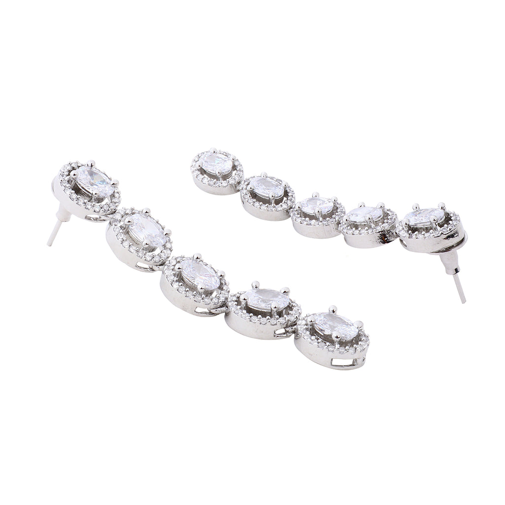 Glamorous Silver-Plated American Diamond-Studded Intricate Jewellery Set