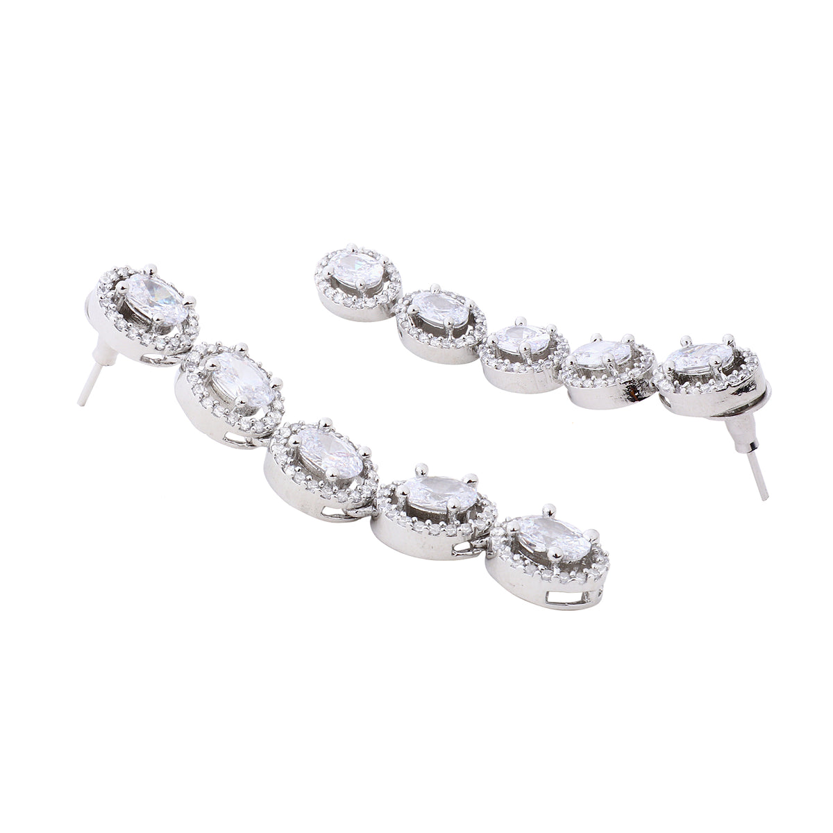 Glamorous Silver-Plated American Diamond-Studded Intricate Jewellery Set