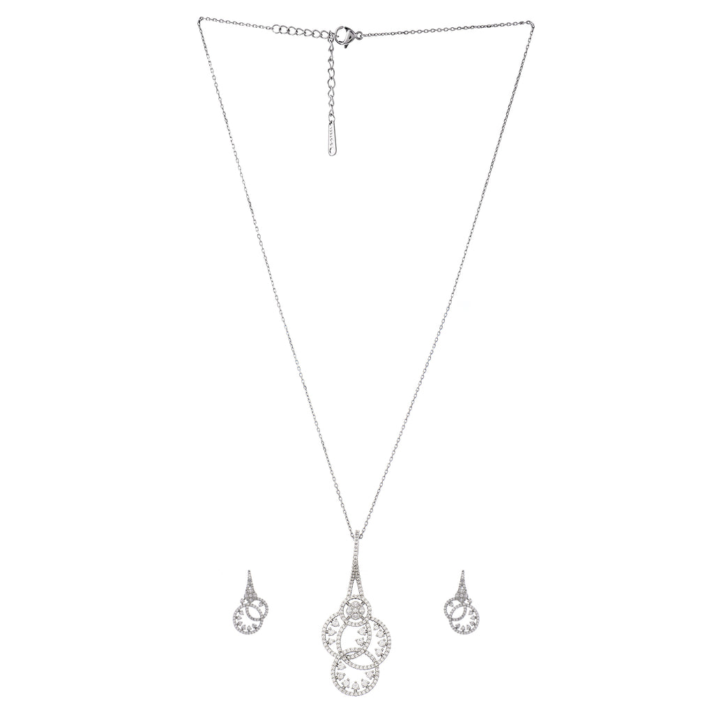 Glamorous Silver-Plated American Diamond CZ Interlocking Loop Pendant Set
