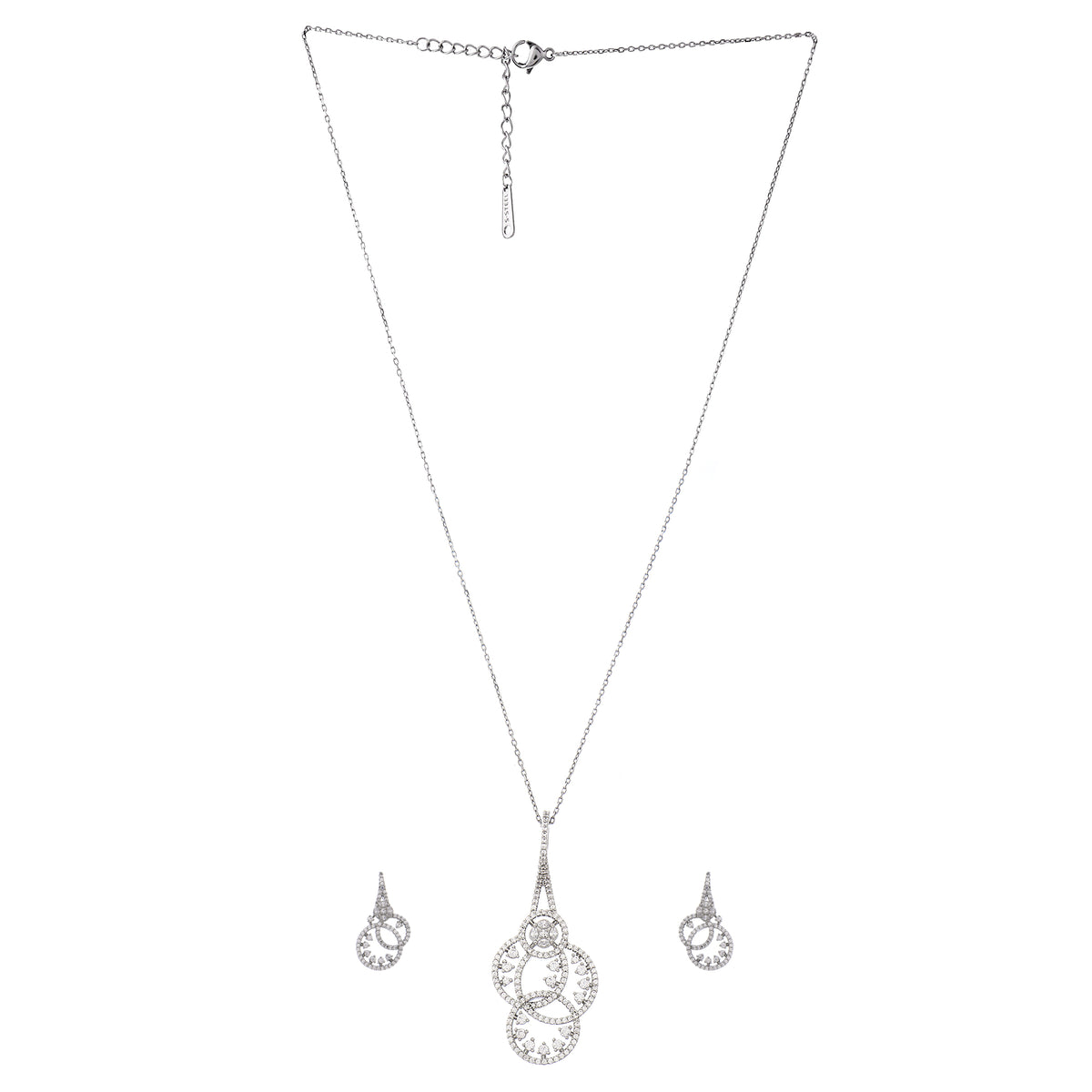 Glamorous Silver-Plated American Diamond CZ Interlocking Loop Pendant Set