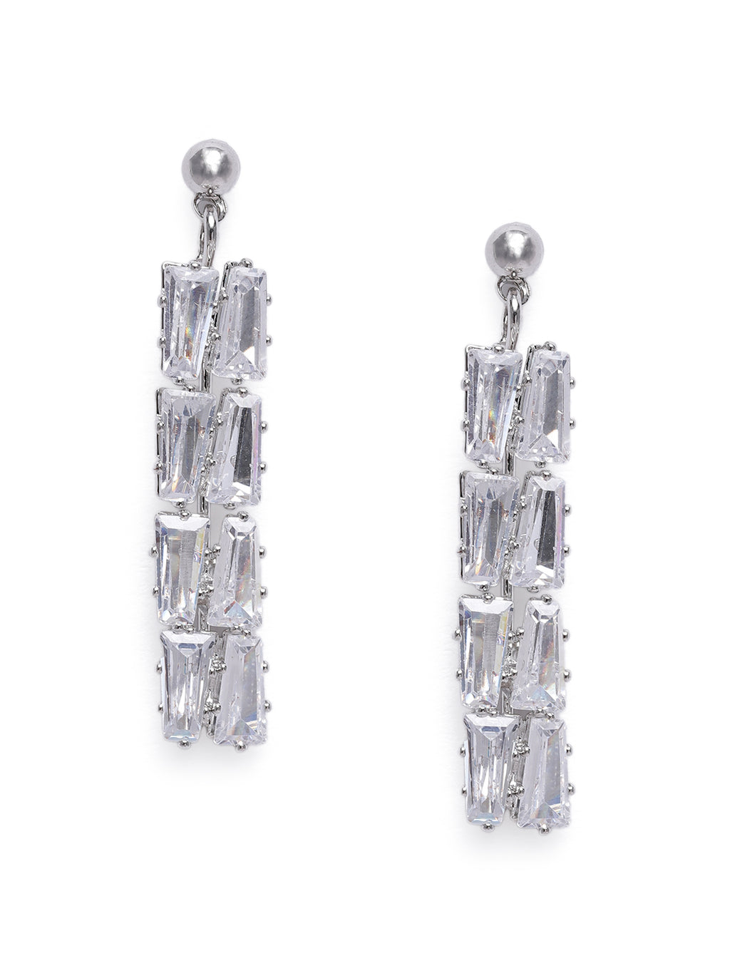 Sleek Silver-Plated American Diamond CZ Linear Drop Earrings