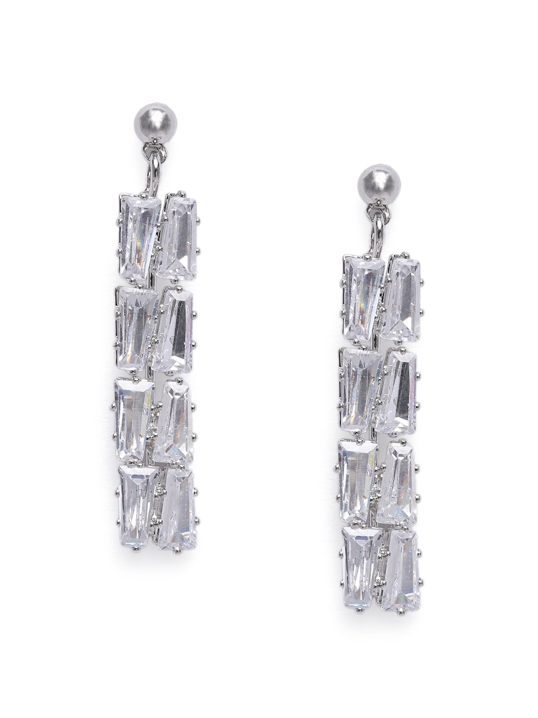 Sleek Silver-Plated American Diamond CZ Linear Drop Earrings