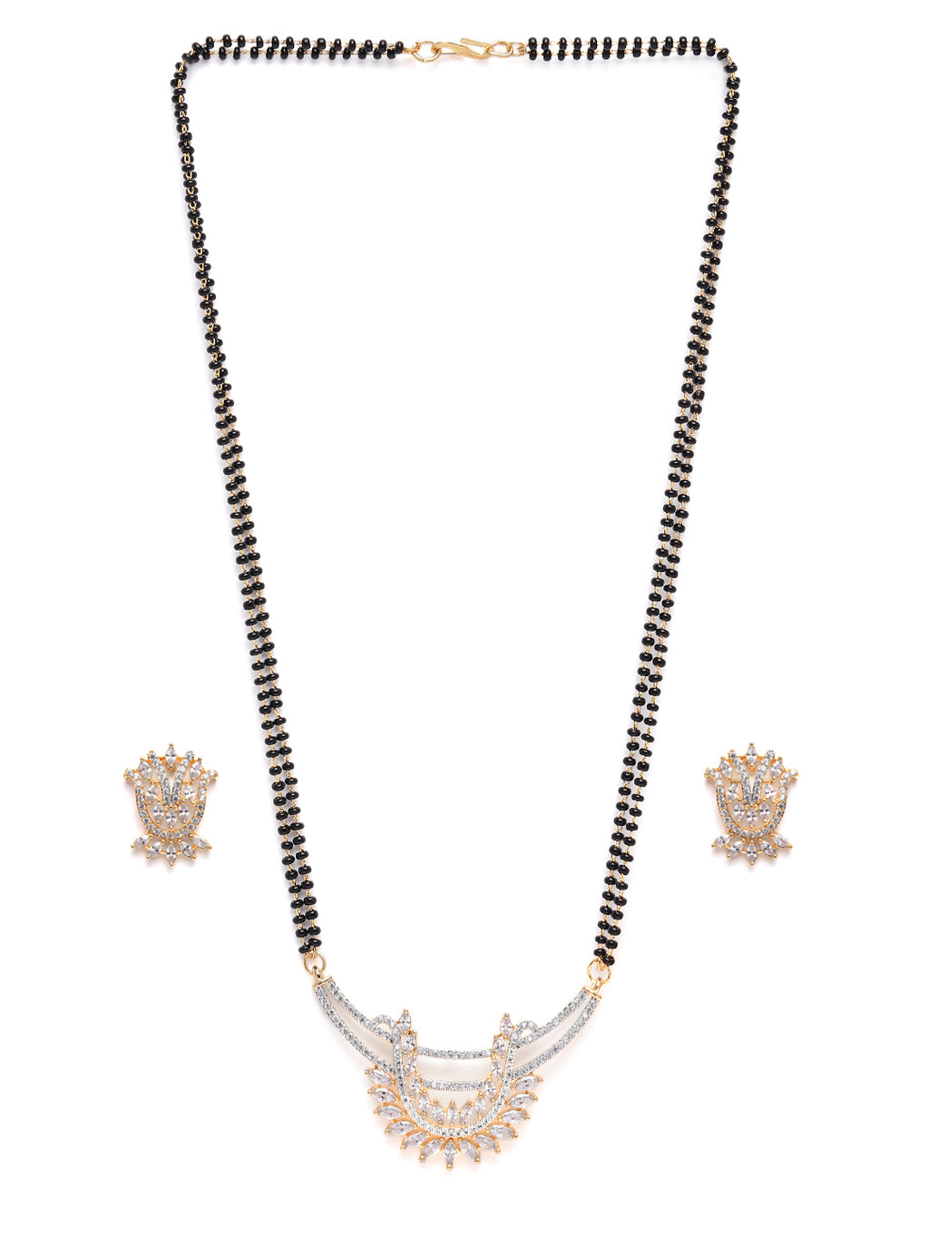 Sophisticated Rhodium-Plated Artificial Stones Mangalsutra & Earrings Set