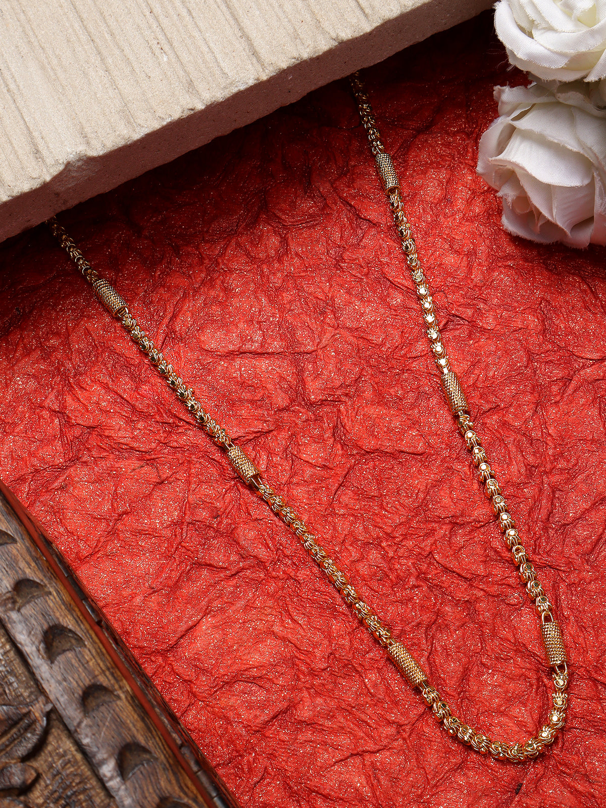 Minimalist Gold-Plated Long Barrel-Textured Link Chain