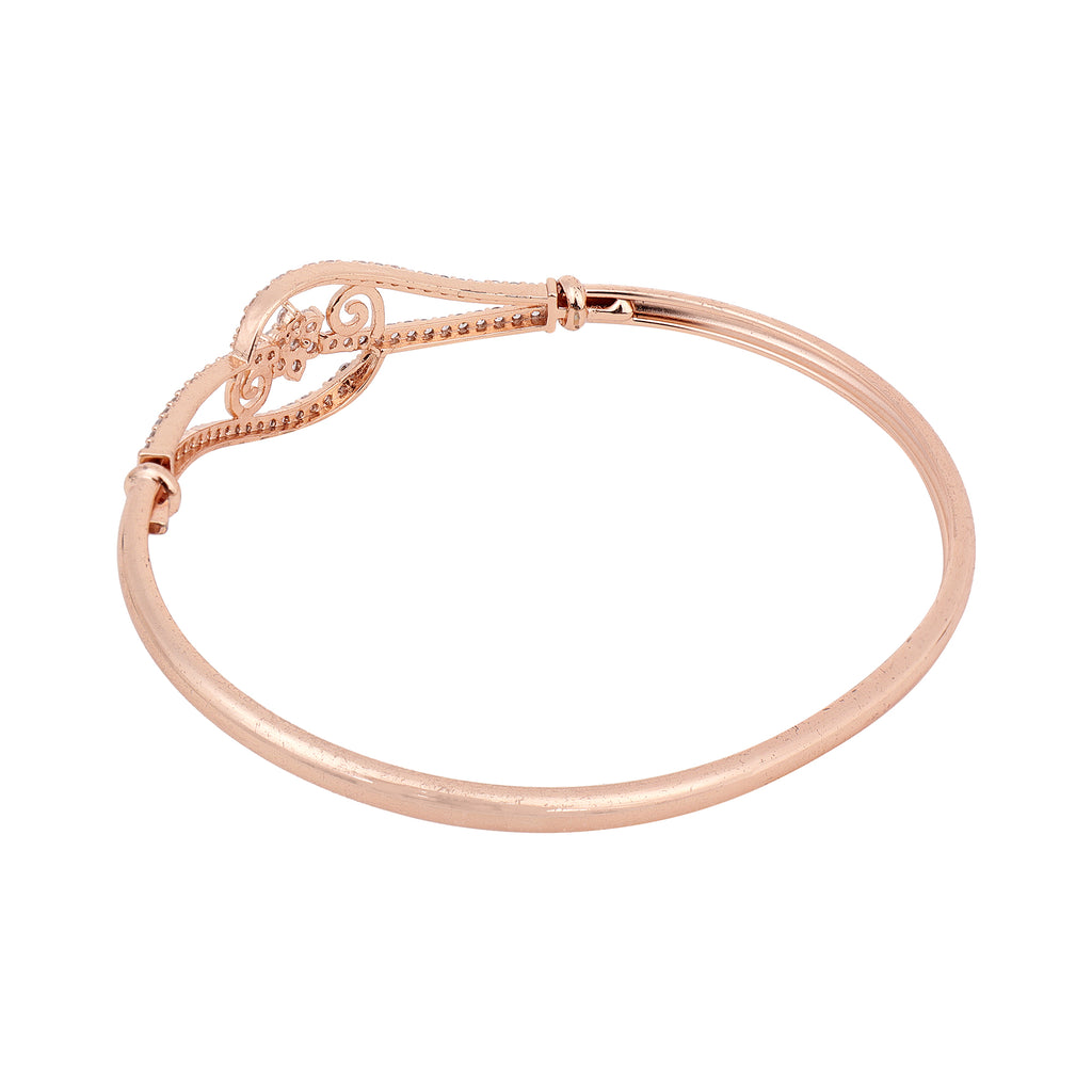 Elegant Rose Gold-Plated American Diamond & CZ Geometric Flower Bracelet