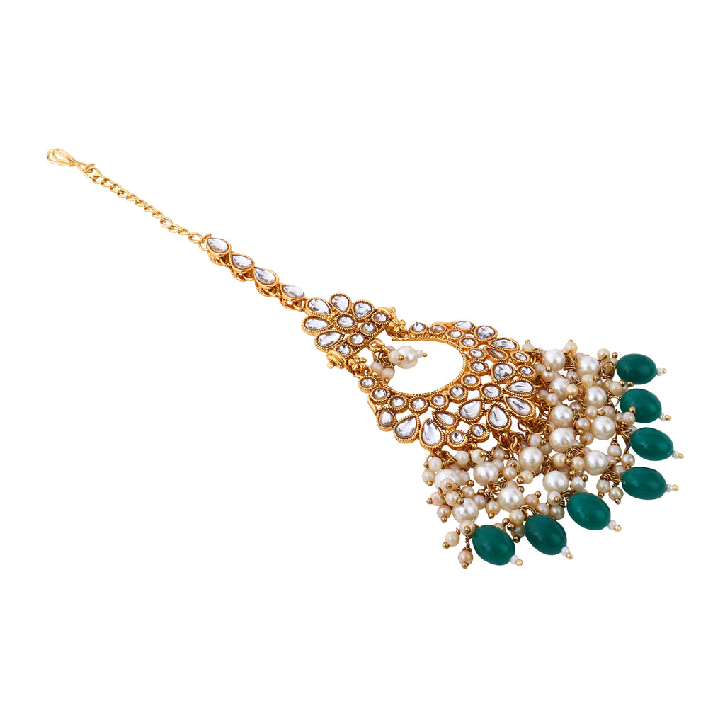 Regal Gold-Plated Kundan-Studded & Pearl Beaded Jewelry Set