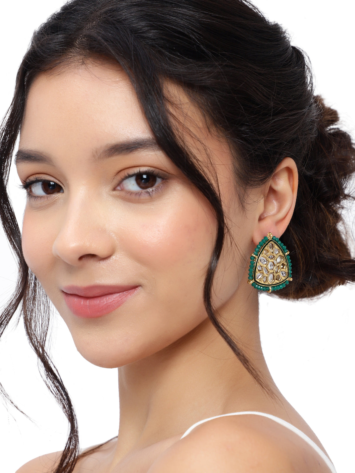 Regal Gold-Plated Kundan & Meenakari Statement Stud Earrings