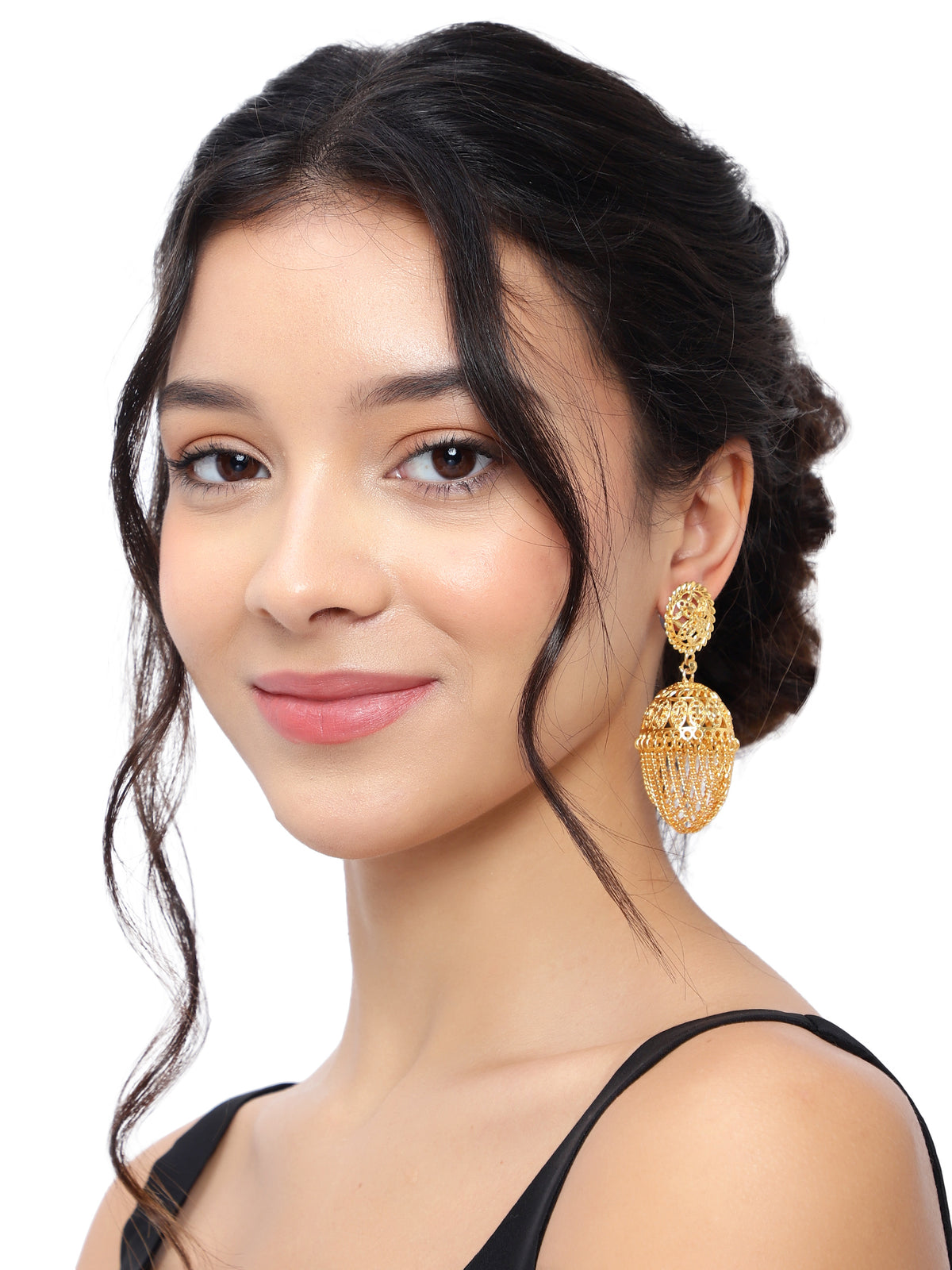 Grand Gold-Plated Contemporary Multi-Tiered Jhumka Earrings