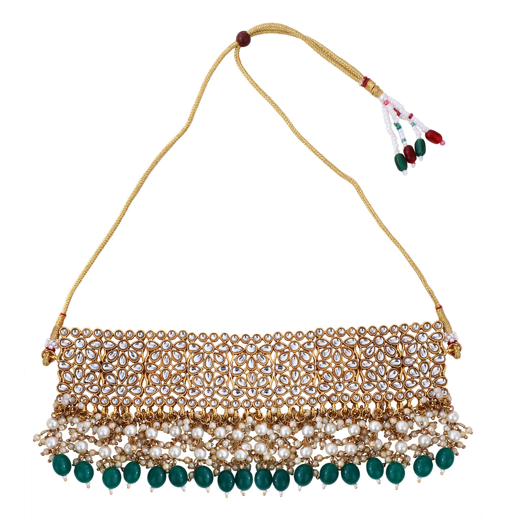 Regal Gold-Plated Kundan-Studded & Pearl Beaded Jewelry Set