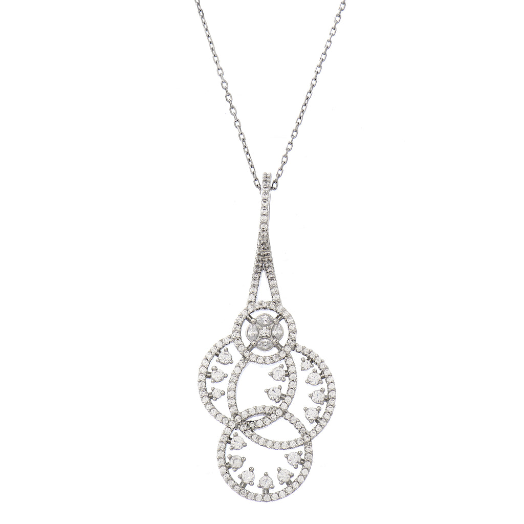Glamorous Silver-Plated American Diamond CZ Interlocking Loop Pendant Set