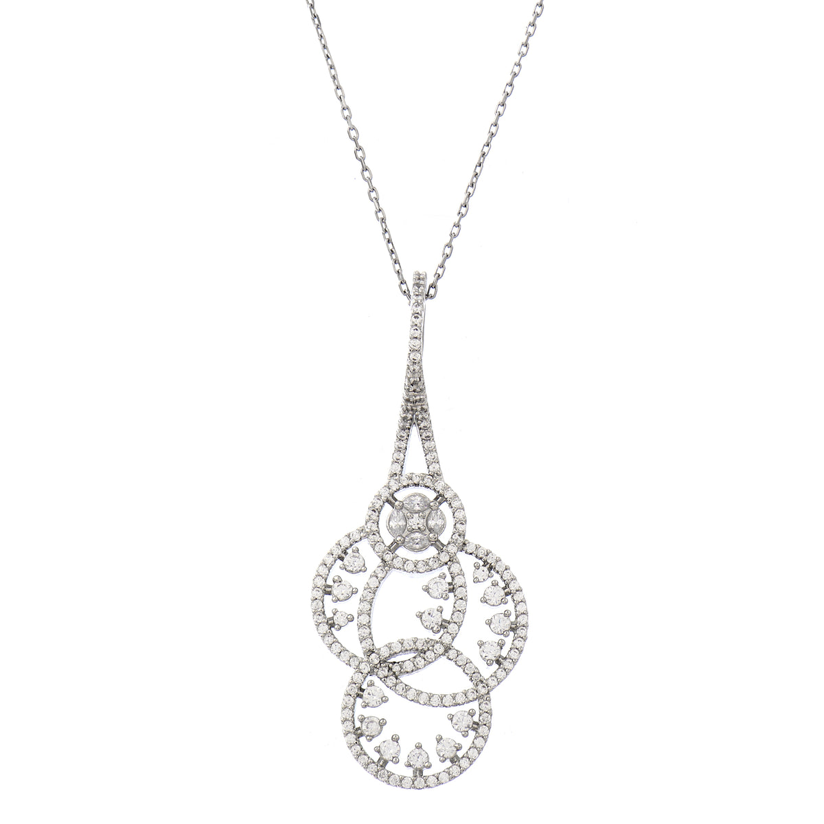 Glamorous Silver-Plated American Diamond CZ Interlocking Loop Pendant Set