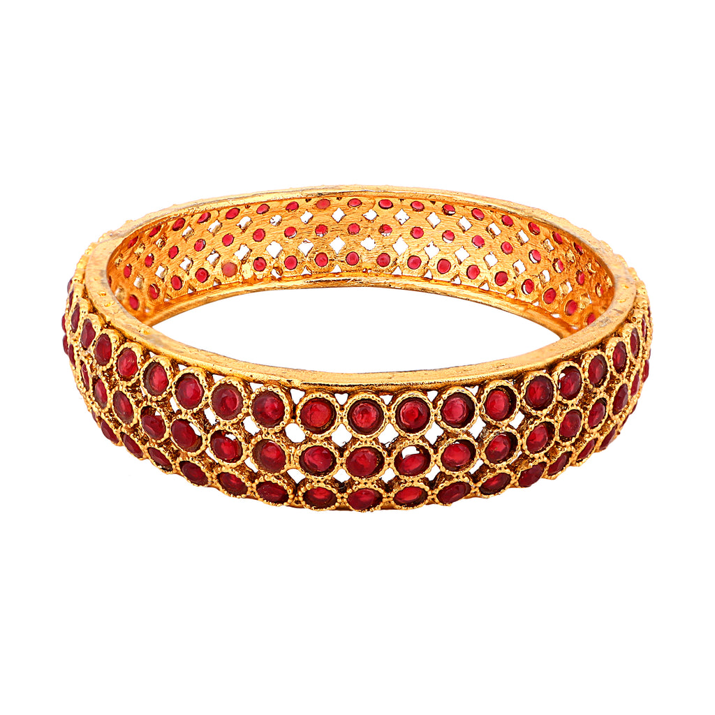 Classic Gold-Plated Ruby Stone Jaali Bangles (Set of 2)