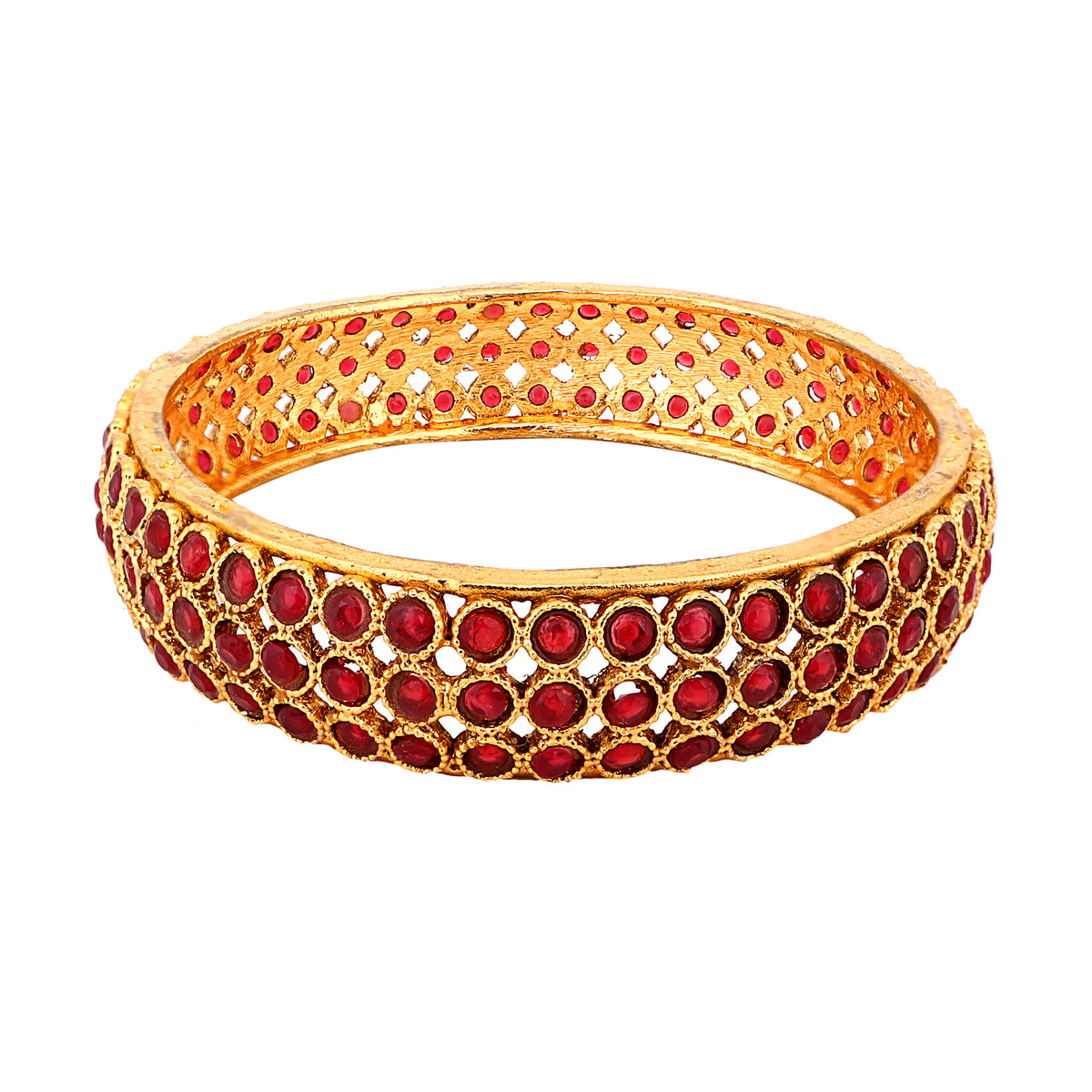 Classic Gold-Plated Ruby Stone Jaali Bangles (Set of 2)