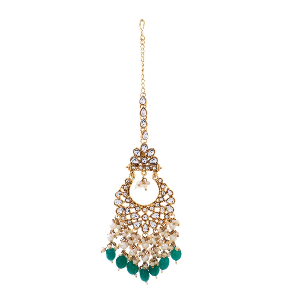 Regal Gold-Plated Kundan-Studded & Pearl Beaded Jewelry Set