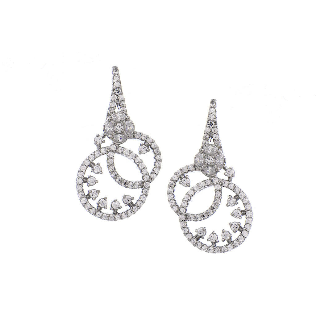 Glamorous Silver-Plated American Diamond CZ Interlocking Loop Pendant Set