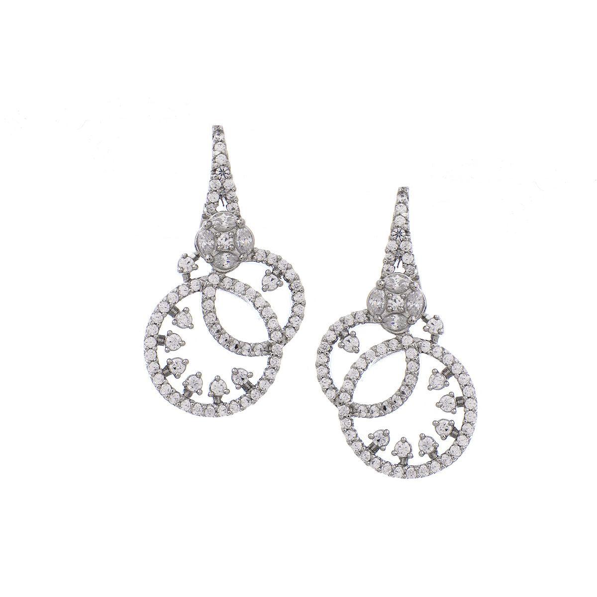 Glamorous Silver-Plated American Diamond CZ Interlocking Loop Pendant Set