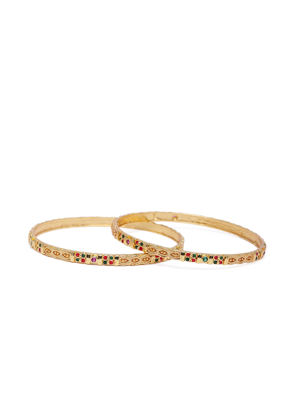 Sleek Gold-Plated Intricate Filigree Meenakari Bangles (Set of 2)