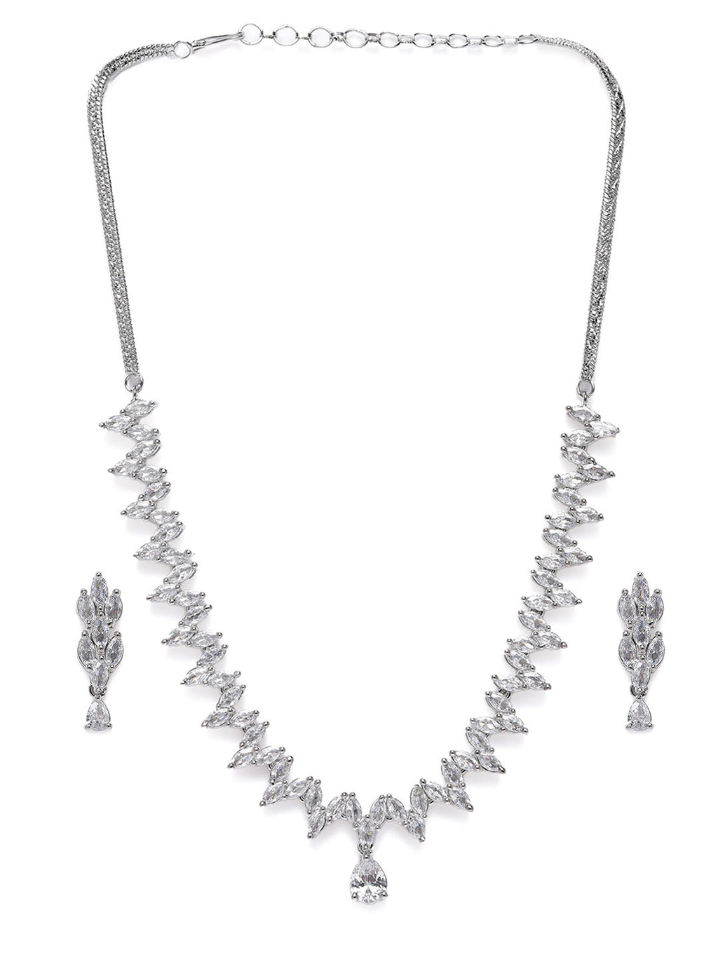 Glamorous Silver-Plated American Diamond CZ Shimmering Necklace & Earring Set
