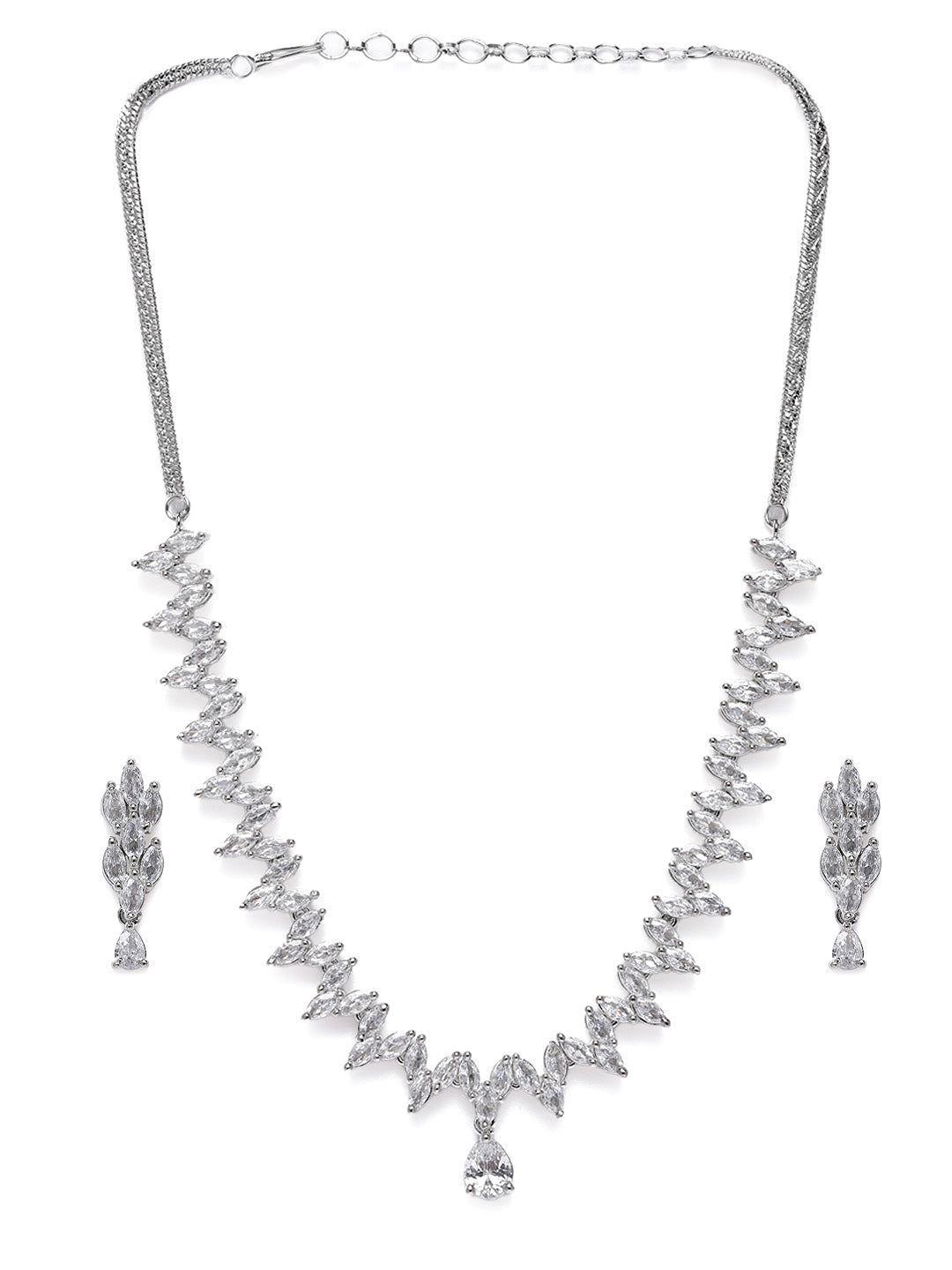 Glamorous Silver-Plated American Diamond CZ Shimmering Necklace & Earring Set