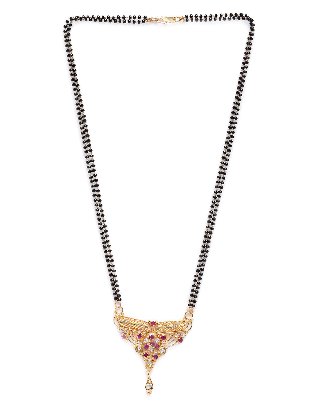 Regal Gold-Plated Cubic Zirconia & Ruby-Toned Stone Mangalsutra
