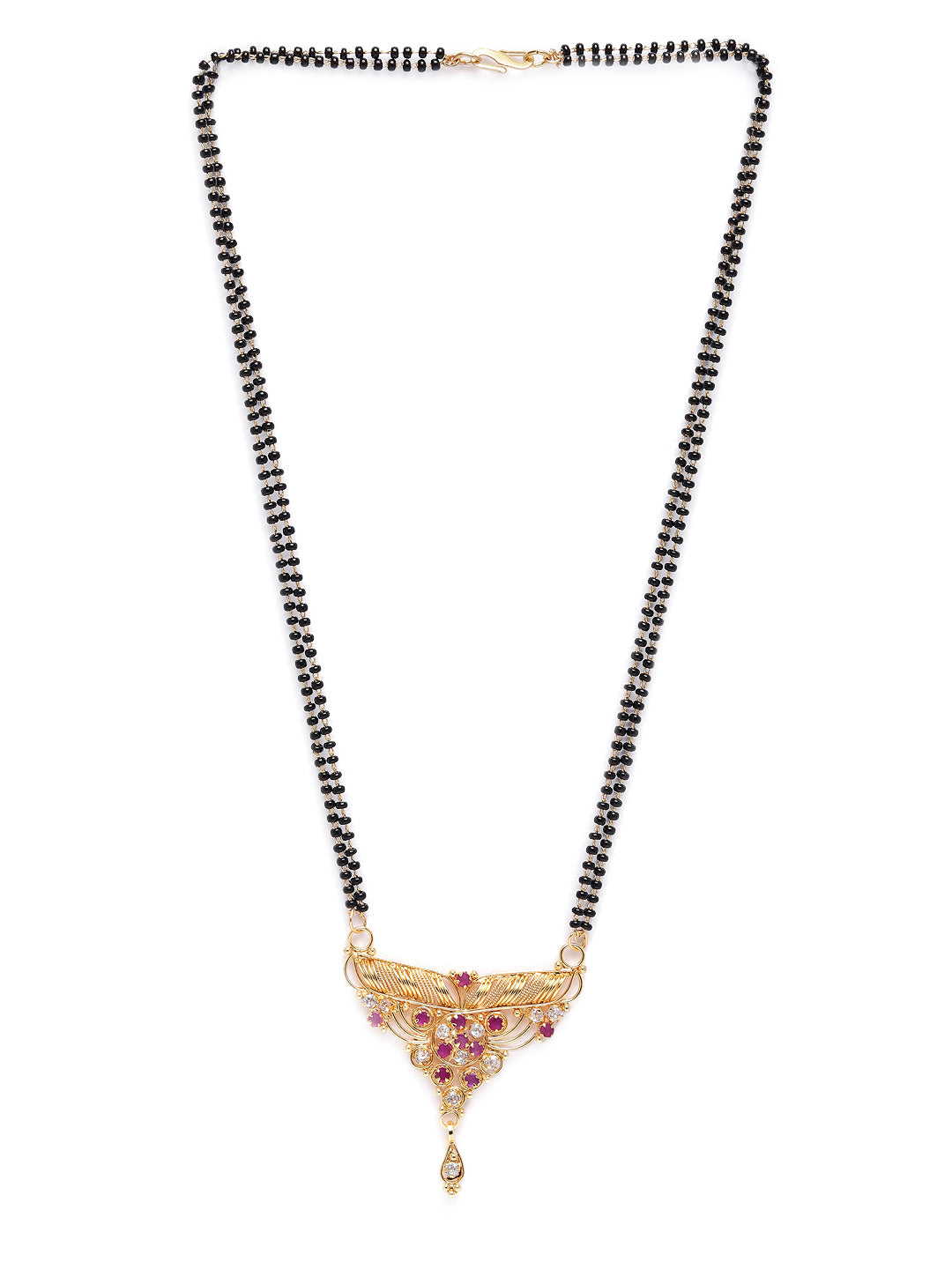 Regal Gold-Plated Cubic Zirconia & Ruby-Toned Stone Mangalsutra