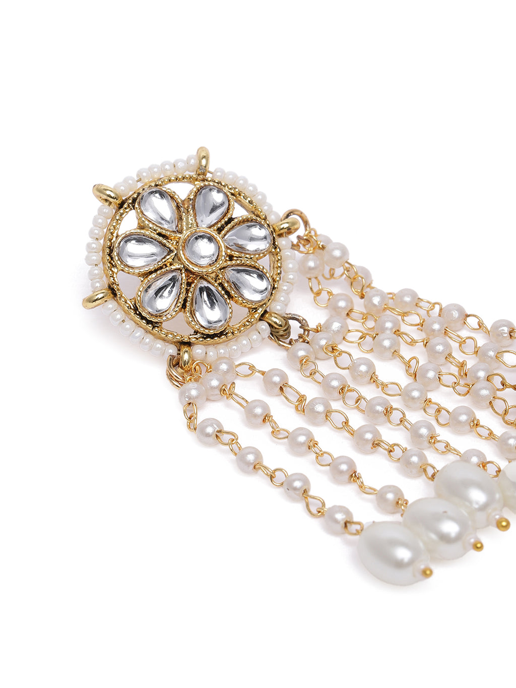 Regal Gold-Plated Kundan Geometric Circular Drop Earrings
