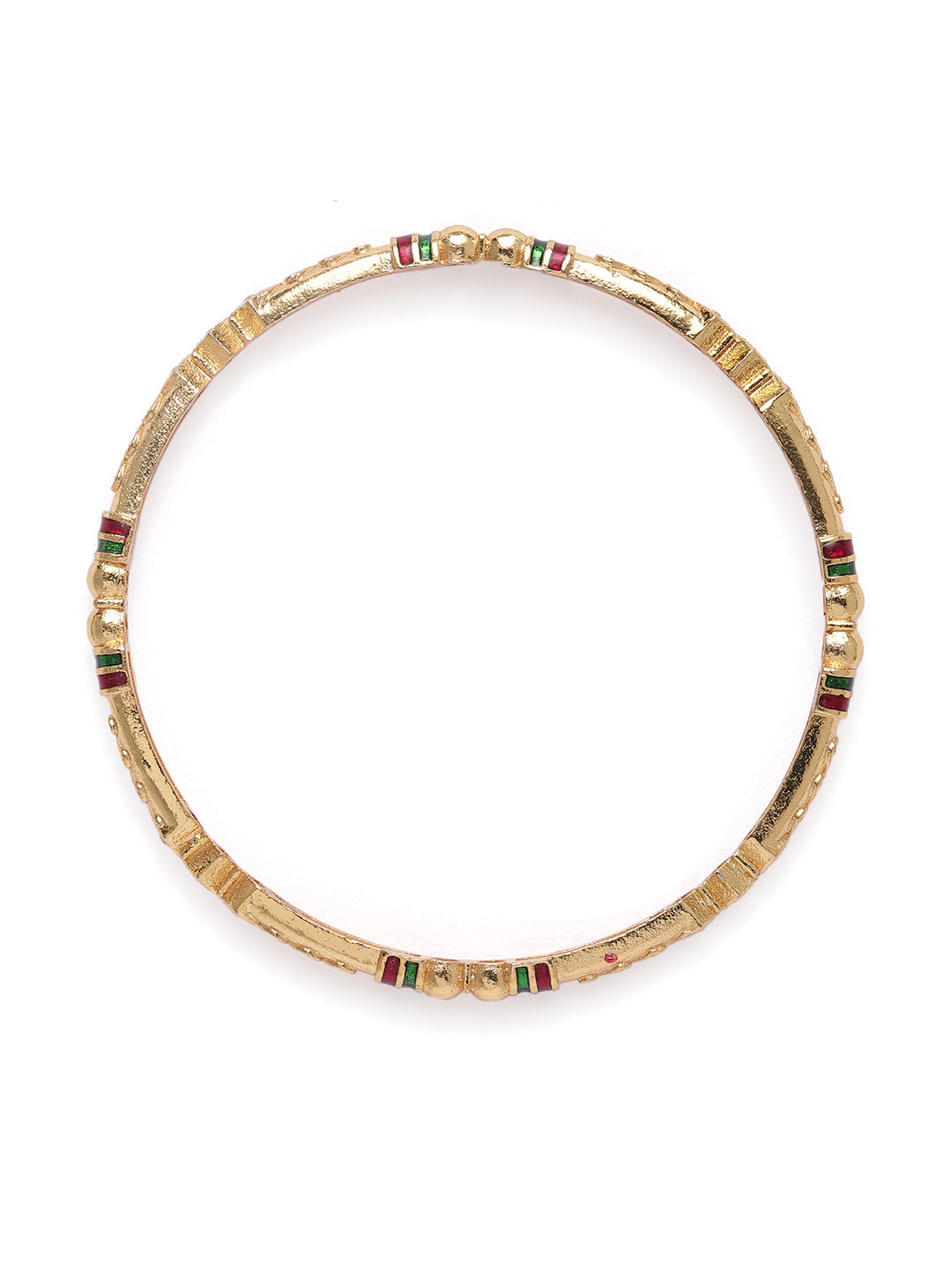 Sleek Gold-Plated CZ & Meenakari Accents Bangles (Set of 2)