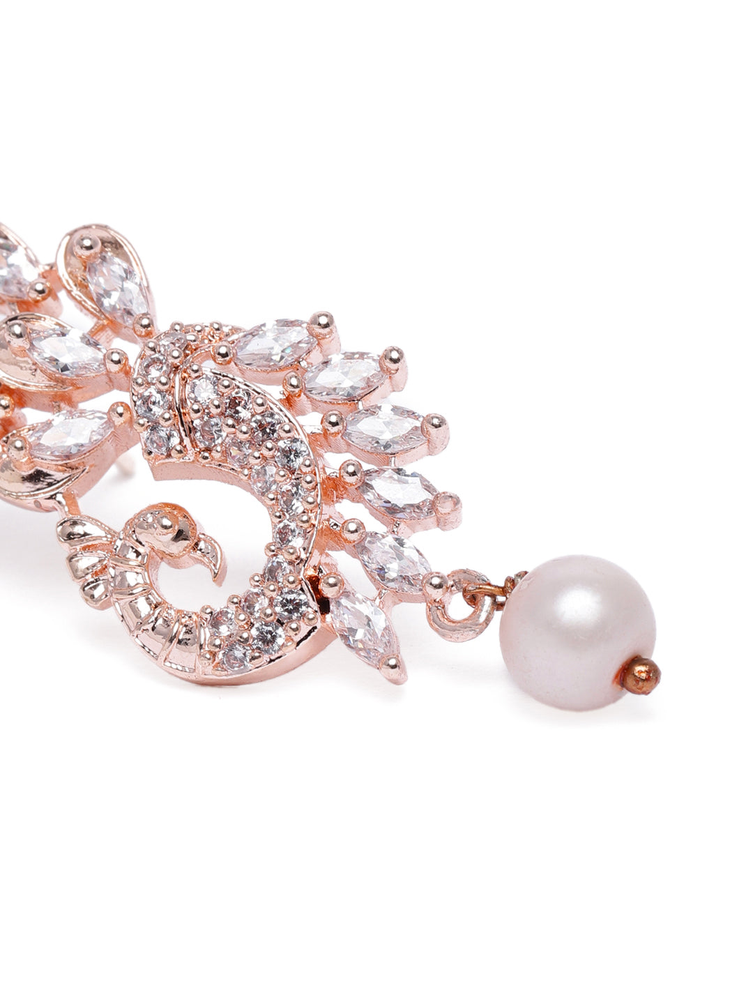 Elegant Rose Gold-Plated CZ Peacock Inspired Infinity Drop Earrings