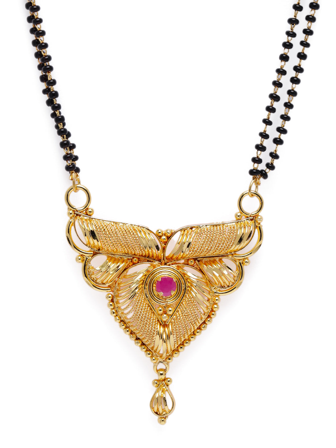 Regal Gold-Plated Cubic Zirconia & Ruby-Toned Stone Mangalsutra