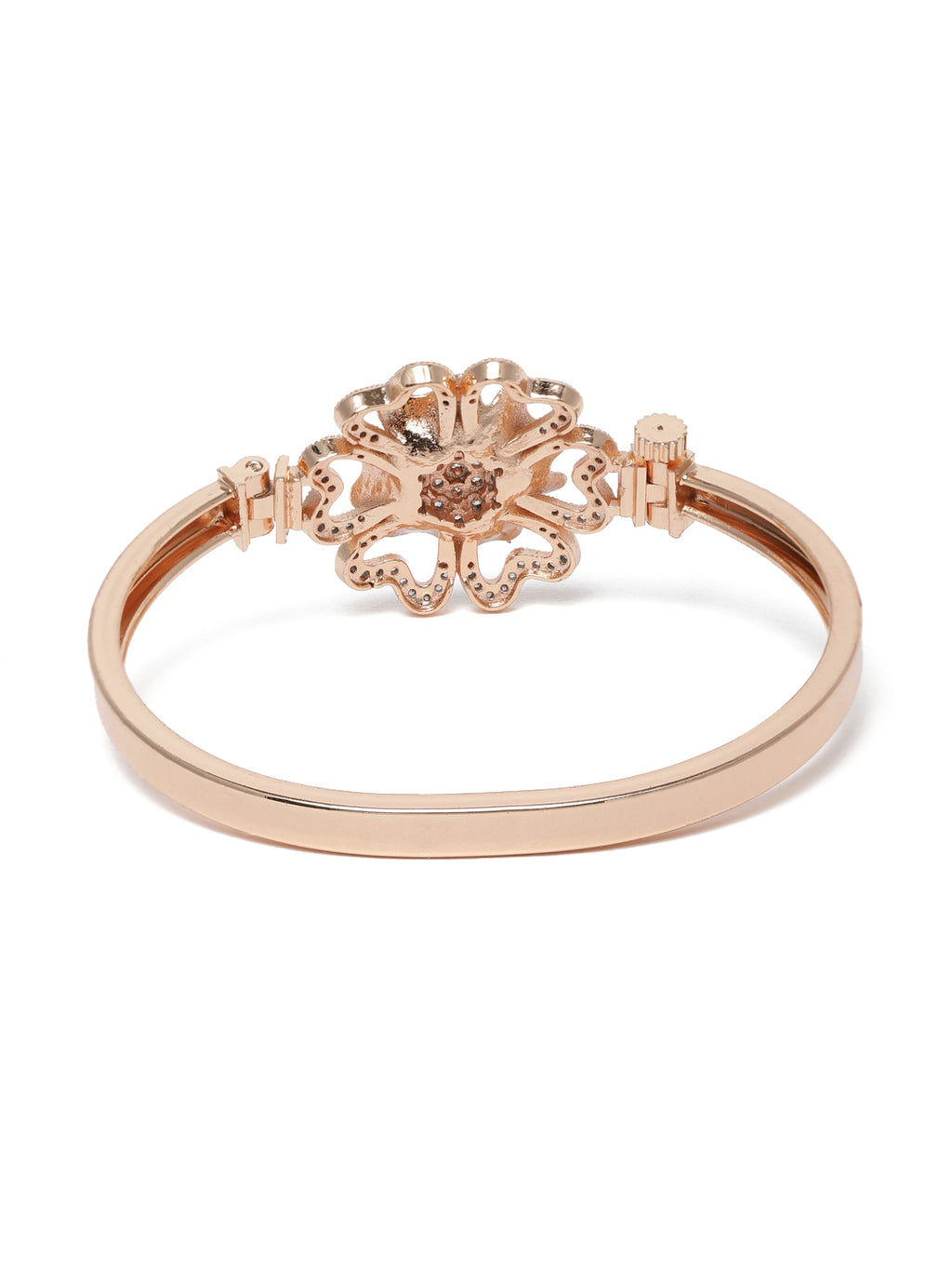 Elegant Rose Gold-Plated Brass Cubic Zirconia Statement Floral Bracelet