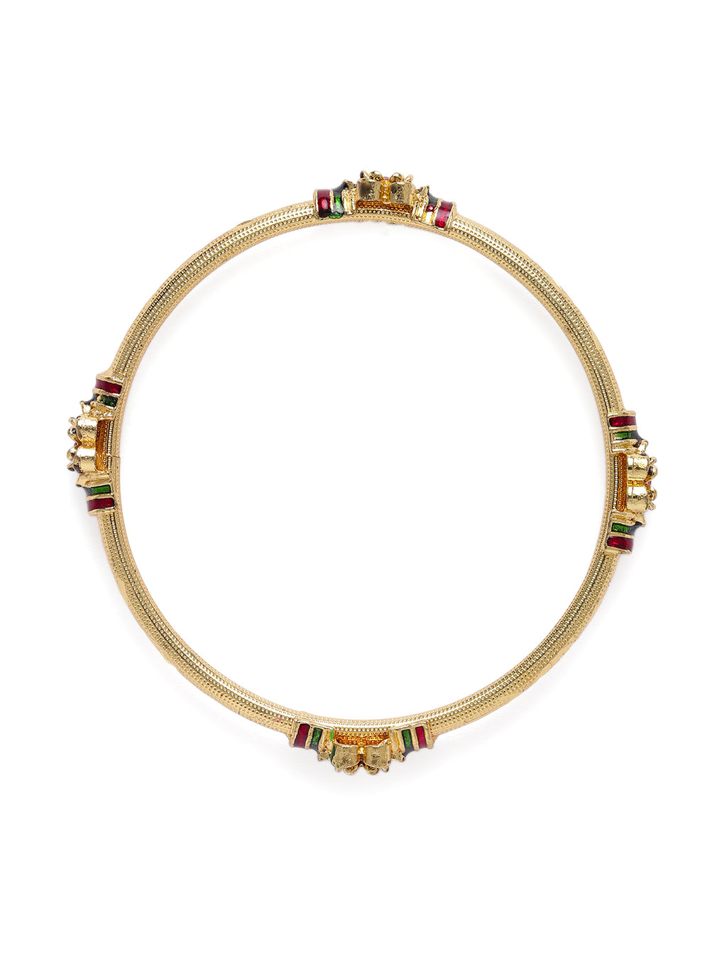Elegant Gold-Plated Meenakari Floral Accent Bangles (Set of 2)