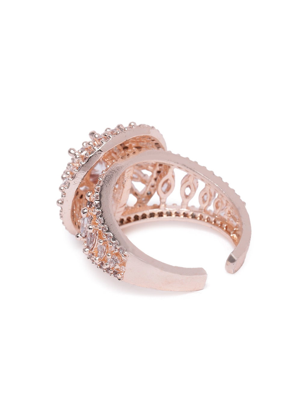 Regal Rose Gold-Plated American Diamond & CZ Statement Ring